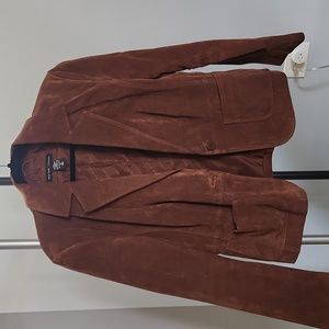 New York & Company  SZ 12 Suede Leather brown tailored fit classic blazer